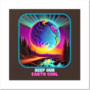 Keep our Earth Cool (earth globe hovering above river) Posters and Art